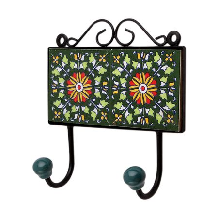 Green Floral Ceramic Tiles Hooks-461